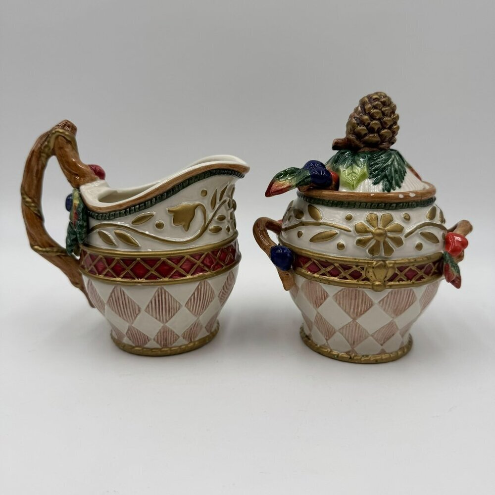 Fitz and Floyd "Jolly Ole Saint Nick" Christmas Collection Sugar Bowl & Creamer